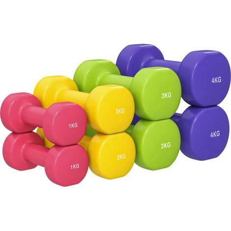 Set 8 haltères hexagonales total 20 kg revêtement polyuréthane musculation home gym multicolore (1/5)