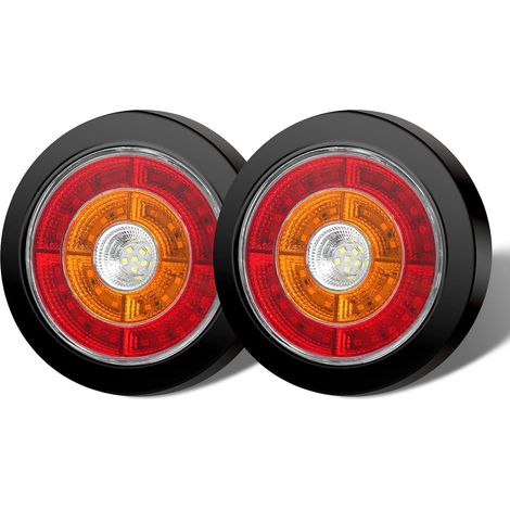 4 IN 1 Feux de Remorque LED 12V,4 Inch Feux Arrière Rond pour Remorque Clignotant de Position/Feu de recul/Feux de Freinage pour Camion Van Remorque RV (1/5)