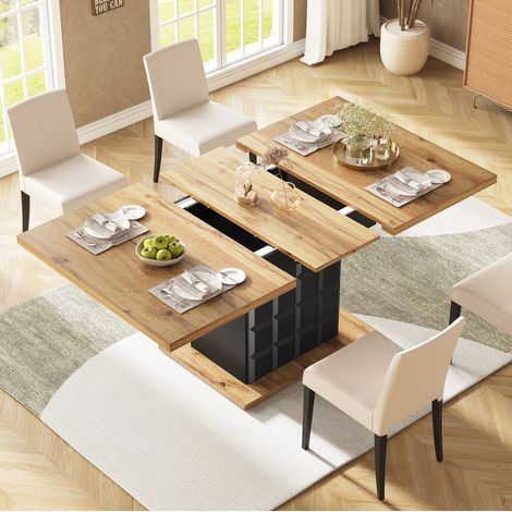 Tavolo allungabile 110-140 x 80 cm, per 4-6 persone, MDF e metallo, nero e naturale HAVRYA (1/5)