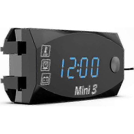 Horloge numérique 3 en 1 pour moto, voltmètre et thermomètre : accessoire pour la rénovation de motos (bleu) (1/5)