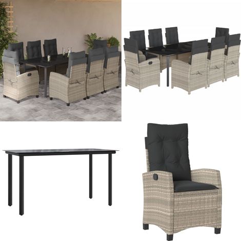 Ensemble à manger de jardin et coussins 9 pcs gris clair rotin - Chaise de jardin - Table de jardin (1/5)