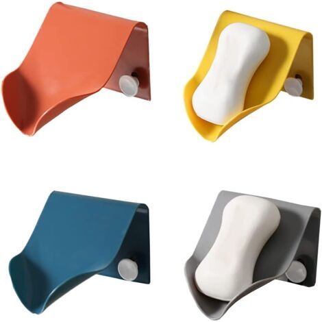 4 Pièces Savon Auto Adhésif, Porte Savon pour Cuisine et Douche, 4 Couleurs, Fixé au Mur, Conception Filtre en Entonnoir, pour Salle de Bain, Évier de Cuisine (1/5)