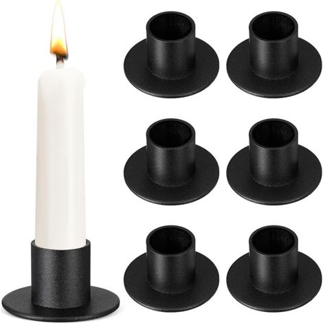 Candlestick for Stick Candles, Tabletop Candle Holder, White Metal Candle Sockets, Candle Holder for Living Room, Dining Room, Bedroom Decoration (6, Black) (1/4)