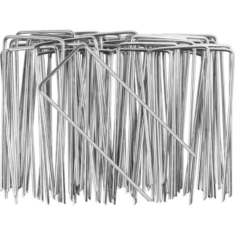 Garden Stakes, 50 Pack 4"/100mm Weed Membrane Pegs, Galvanised Steel Tent Pegs U-Shaped Garden Pegs for Securing Lawn, Artificial Grass, Netting, Camping (1/5)
