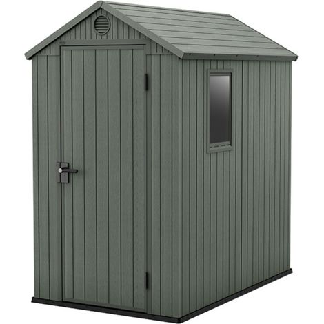 Keter – Abri de jardin en résine 4x6 – Dimensions extérieures 130x192x198 cm – Grille de ventilation et fenêtre fixe – Plancher inclus