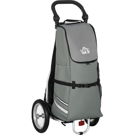 Remorque vélo et chariot de courses pliable 2 en 1 en aluminium et tissu Oxford gris et argent 55L - 53x43x110 cm (1/5)