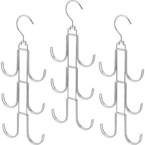 Estante colgante para bolsos - Tres niveles con seis ganchos - Estante giratorio de metal para armario - Juego de tres piezas (1/5)