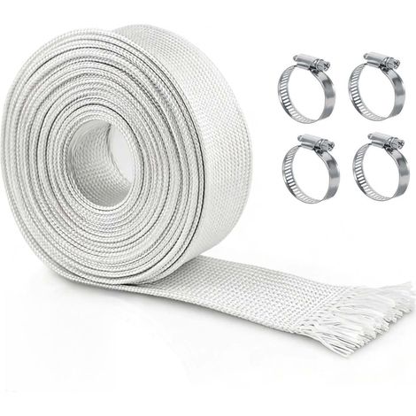 25-mm-Isolierrohr, 300 cm Isolierrohr, Hochtemperatur-Glasfaserummantelung mit 4 Klemmen, Hitzeschutzrohr, Auspuff-Hitzeschutz (1/5)