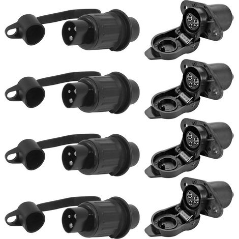 4 Pièces Prise Remorque Et Prise pour Remorque, Male Femelle Connecteur 3 Broches, Prise 3 Broches, Etanche Remorque 12v Prise 3 Plots Agricole pour Connecteur Prise 3 Broches pour Tracteur Agricole (1/5)
