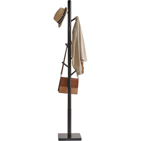 Tree Shaped Coat Rack, Solid Wood Clothes Rack, Height 176 cm, Stand with 8 Hooks, for Coats, Hats, Bags, Entrance, 29 x 29 x 176 cm, Black HCR002B (1/3)