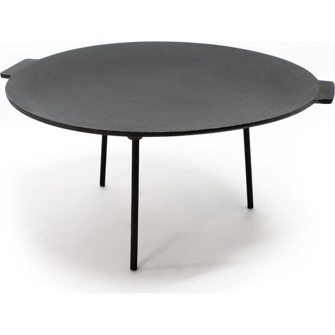 Wiltec Piastra per barbecue fuoco in ghisa, liscia, rotonda Ø44cm altezza 35 cm con 3 piedi