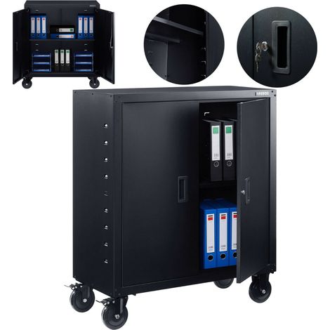 AREBOS Aktenschrank Büroschrank Lagerschrank Materialschrank Stahlschrank Höhenverstellbarer Einlegeboden 90x90x40cm Rollen-Set Schwarz (1/5)