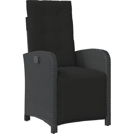 Chaise inclinable de jardin avec repose-pied en résine tressée noire (1/5)