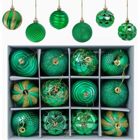 Boules De Noël - Diamètre 6 cm - Vert Mat Brillant Scintillant - Pour Arbre De Noël - Lot De 12 Pièces (1/5)