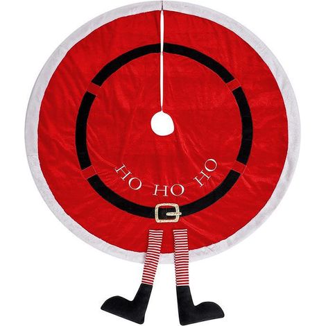 Falda para árbol de Navidad de 48 pulgadas (aproximadamente 122 cm), falda de Papá Noel, roja, ideal para fiestas y decoración de árboles de Navidad en interiores. (1/4)