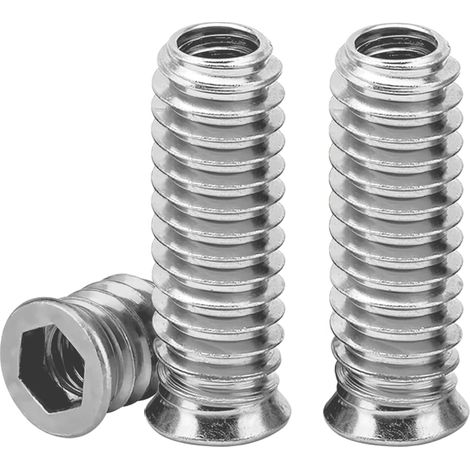 20 Pièces M8 écrou Hexagonal Fileté, Insert Fileté Bois M8 X 30mm écrous à Visser Manchons à Visser Galvanisés pour Meubles en Bois, Argent (1/5)