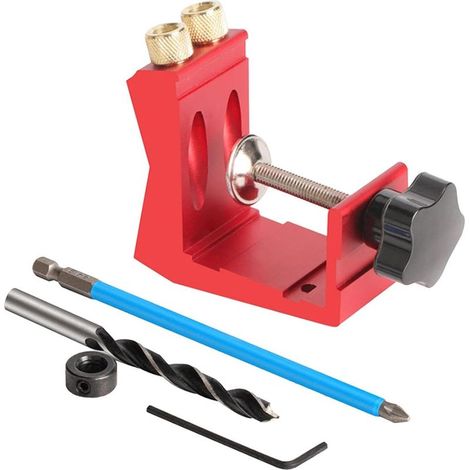 Kit d'outils de Gabarit de Percage Oblique pour Menuiserie, Amovible Pocket Hole Jig, , pour le Travail du Bois et la Fabrication de Meubles (Rouge) (1/5)