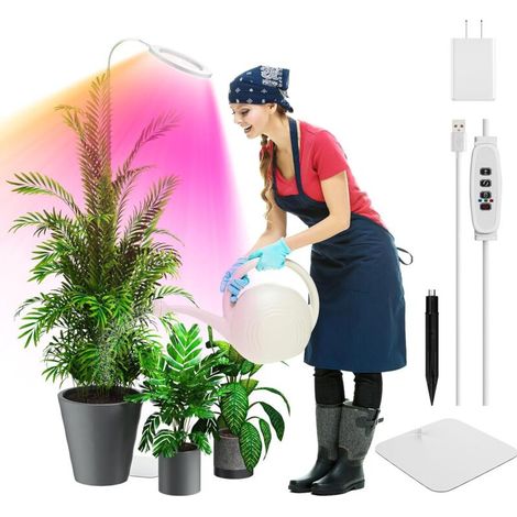 72 LED 5V2A Vollspektrum-Pflanzenlampe, 360° verstellbarer flexibler Schlauch, europäische Fassung, automatische Minutenschaltung 3/9/12, Teleskopstiel 11,8-59 Zoll (weiß)