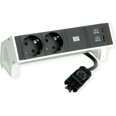BACHMANN DESK2 2X CONTACT DE PROTECTION USB A&C, USB CHARGER 22W 0,2M GST18 BLANC 902.932