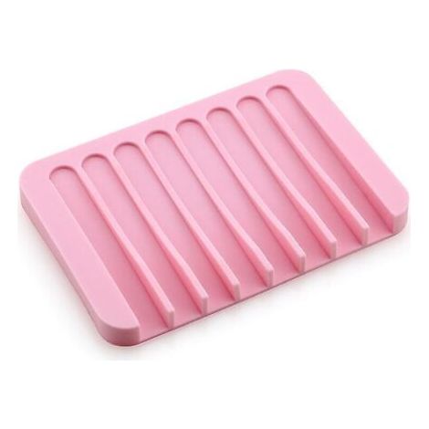 Pair Porte-savon en silicone auto-drainant pour salle de bain ou cuisine, rose (1/4)