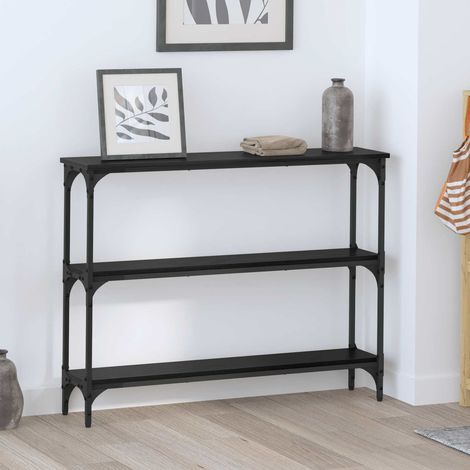 Table console industrielle 3 étagères en bois d’ingénierie chêne noir 100 x 22,5 x 75 cm - PANGIVO (1/5)