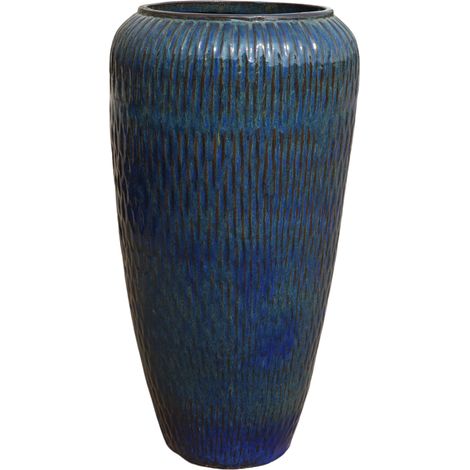 Pot grande taille d'extérieur POMPADOUR 47x90cm bleu outremer, fait main en terre cuite émaillée, résistant au gel