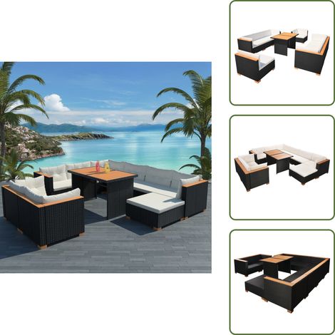 The Living Store Set Divani da Giardino 10 pz con Cuscini in Polyrattan Nero - Divano in rattan