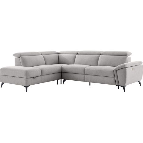 Canapé d'angle gauche relax électrique en tissu chiné gris clair CADILO