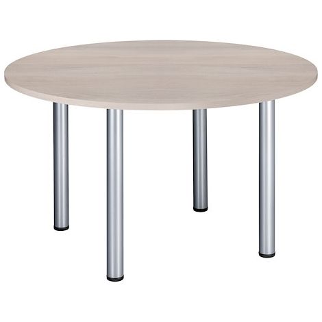 Table ronde 120 cm plateau chêne gris pieds tube aluminium Essens - Maxiburo