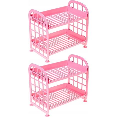 Due mensole in plastica rosa a doppio strato, adatte per la cucina e il bagno.