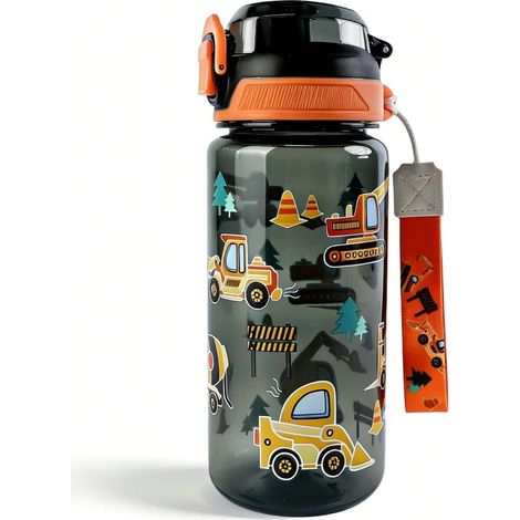 Botella de Agua Infantil, 600ML, Robusta, Irrompible, Antigoteo, Sin BPA, Apertura Simple con Empuje, Fácil de Limpiar, Ideal para la Escuela y el Aire Libre (Negro) (1/5)