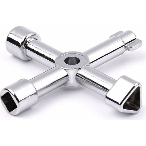 Llave multifunción de 4 vías, llave universal para armario eléctrico, llave dinamométrica, llave en cruz para armario eléctrico, medidores de gas, llave para abrir cerraduras de tren (plateada).