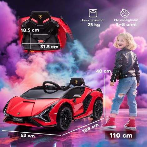 Voiture électrique pour enfants de 3 à 5 ans : Lamborghini Sián 12V, 3-5 km/h, 2 moteurs, phares, fonction musicale, télécommande, ceinture de sécurité, klaxon, rouge. (1/5)
