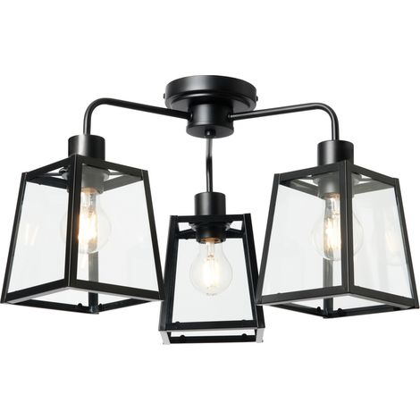 Litecraft Emery Matte Black Ceiling Light Industrial Styled Semi Flush 3 Arm (1/5)