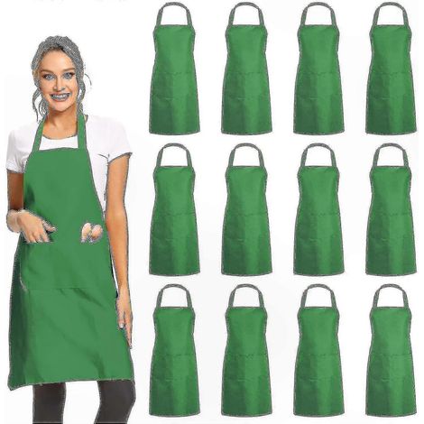 Lot de 12 Tabliers Noirs Unisexes à Pochettes - Vêtements de Travail pour Cuisine Professionnelle, Tablier Chef avec Poches (1/4)