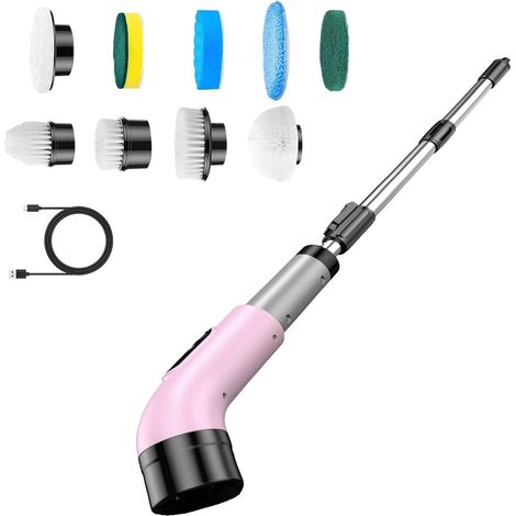 Brosse à récurer électrique rotative avec poignée extensible, 9 têtes de brosse et câble USB pour salle de bain, cuisine, brosse à joints en céramique, outil de récurage domestique (1/5)