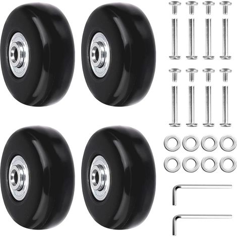 Lot de 4 roulettes de rechange en caoutchouc avec axes et clés - 50 x 18 mm - Kit de réparation pour valises, trolleys
