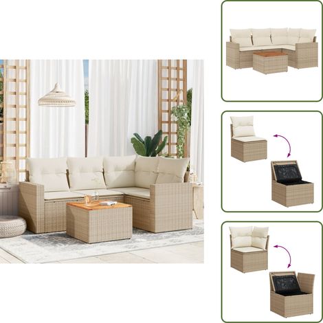 The Living Store Juego de sofás jardín con cojines 5 pzas ratán sintético beige - Cojines para sofás