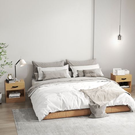 Pack de 2 Mesitas de Noche con Cajón y Compartimento Abierto para Salón 39x28x41 cm Natural (1/5)