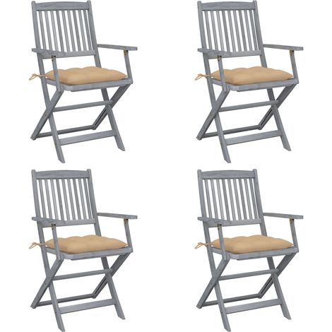 Lot de 4 Chaises de jardin pliables - Chaise d'extérieur pour terrasse/jardin avec coussins Bois d'acacia BV364140 - BonneVie (1/5)