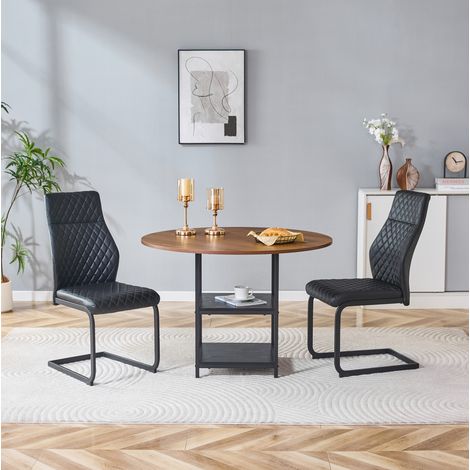 Ensemble table à manger ronde 107 cm avec 2 chaises noires, rangement double OKMYHOME (1/5)