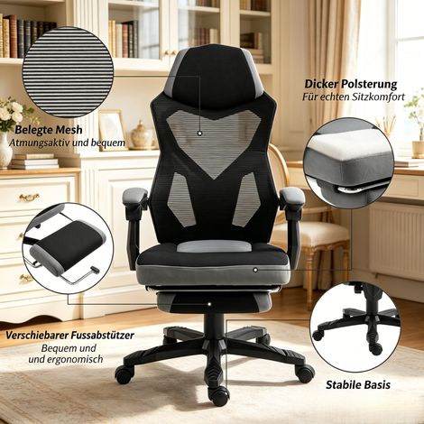 Fauteuil gamer ergonomique, siège de bureau pivotant à dossier élevé, chaise PC confortable (livrée sans repose-pieds) (1/5)
