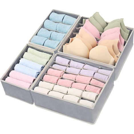 Set mit 4 faltbaren Schubladenorganizern für Unterwäsche und BHs, Stoff-Schubladenorganizer für Kleiderschrank, Kommode, Aufbewahrungsbox für Kleidung, Dessous, Slips, Socken, Unterhosen, Krawatten, g