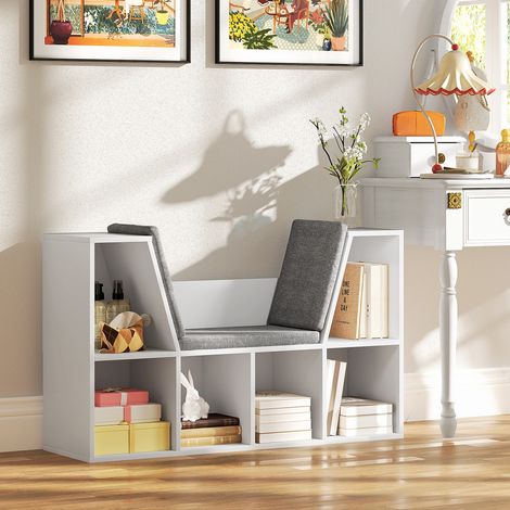 CHICFURN Estantería con asiento 105x30x63 cm de aglomerado blanco, 6 compartimentos para lectura (1/5)