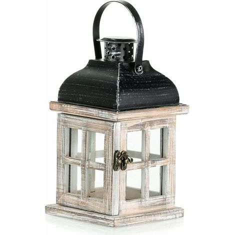 Lanterne Bougie en Bois - 22cm Lanterne Blanc Decorative, Bougeoir Vintage Decoration de Table Shabby Chic Exterieur Intérieure Deco Maison Jardin Mariage Noël-Fei Yu (1/3)
