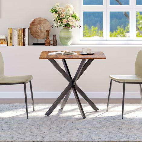 Table d'appoint carrée en bois aspect chêne, piètement croisé moderne en métal robuste, pour salon chambre bureau, marron, 80x80x75 cm (1/5)