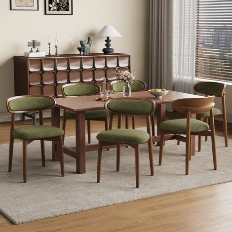 Lot de 6 chaises de Salle à Manger en Bois, Chaise de Salle à Manger Moderne rembourrée en Tissu, chaises latérales pour Cuisine, Chaise de dîner de Style Fermier avec Dossier, Vert (1/5)