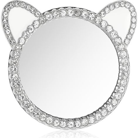 Miroir adhésif pour téléphone avec cadre en alliage de zinc argenté, design oreilles de chat de 2,2 pouces, autocollant miroir brillant pour coque de smartphone, miroir de maquillage à l'arrière du té