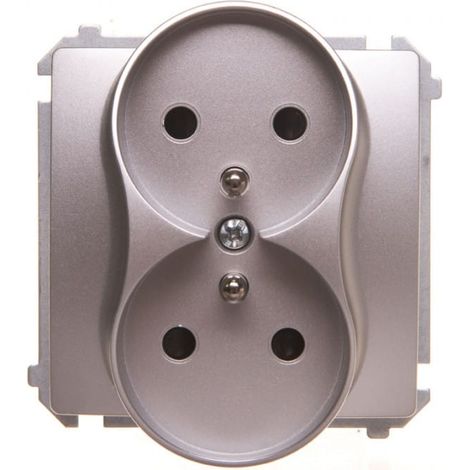 Enchufe doble Simon Basic con/con obturadores, plata mate BMGZ2Mz.01/43