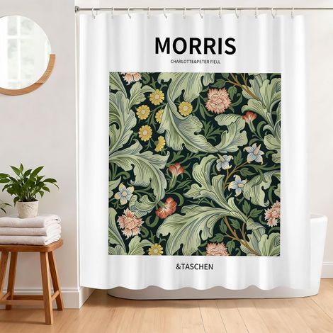 Rideau de Douche Morris Style Anti Moisissure 180 x 180 cm Rideau Douche Motif Fleurs et Feuilles Tissu Polyester Imperméable Lavable Rideau Baignoire avec 12 Crochets (1/5)